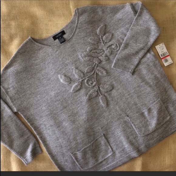 Karen Kane Oversized Embroidered Sweater Gray XS - Picture 2 of 6